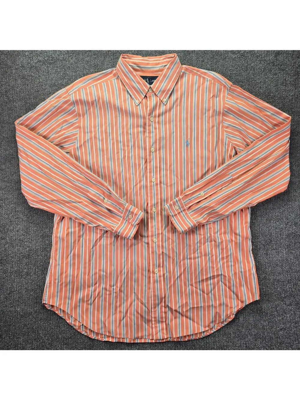 Polo Ralph Lauren Shirt Mens Large Classic Fit Orange Striped Button Down Pony